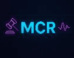 Logo for The Meta Control Room featuring 'MCR' with a gavel and pulse line.